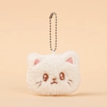 Porte-clés tête de chat en peluche blanche avec fourrure douce et chaîne à billes - Blanc