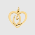 Golden heart-shaped pendant with hollow frame and letter Q engraving accessory - Letter Q