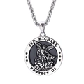 Collana con medaglia di San Michele in argento con incisione protettiva e ali - Stile Rotondo in Argento di San Michele (A0602-1)