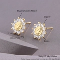 Religious golden stud earrings with Virgin Mary relief and white zircon inlay in copper - Gold Plated Virgin Mary Zircon Halo (EN12-2)