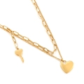 Double-layered gold stainless steel necklace with heart and key pendants - Gold Solid Heart and Key Style (KN119510-Z)
