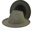 Classic olive green wide brim wool fedora with a minimalist metal belt band detail - Thickened Hardened Dark Khaki