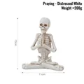 Skeleton yoga figurine in prayer pose, 13cm height, antique white finish resin - Praying - Distressed White