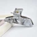 Elegant marble pattern hair claw clip in grey and white with gold metal spring - Triangle 11.5cm-Grey