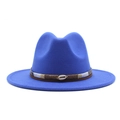 Bright blue felt fedora hat with woven ethnic band and shell detail for men - Blue
