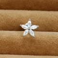 Silver stainless steel stud earring featuring a clear zircon flower on a brown display box - Silver (Five Marquise Flower Y20412-12)