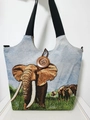 Ethno-Stil Canvas-Tragetasche mit Elefanten-Stickerei und einem Holzknopfverschluss - Stil 64-Blauer Himmel Gras Elefant