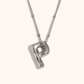 Balloon style letter P pendant necklace in polished silver finish with link chain - Steel-P