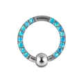 Silver stainless steel captive bead ring with set of blue opal stones for nose or ear - Steel Color-OP05 Opal