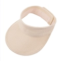 Detail of beige straw sun visor showing the fine spiral weave and adjustable back strap - White