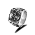 Vintage Herrenring aus Edelstahl mit Totenkopf- und Rosenrelief in antikem Silber - Stil 5 / Größe 9