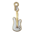 Golden guitar pendant charm with white enamel finish and top ring for DIY jewelry making - Large White Guitar