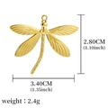 Golden stainless steel dragonfly charm pendant for DIY jewelry with size measurements - Golden Dragonfly Pendant (A0008701)