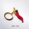 Portachiavi creativo dorato con cornetto rosso portafortuna e ciondolo corona - Stile Peperoncino 5 33g (Oro Taglia Grande)