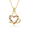Elegant gold double heart necklace with multicolor pavé crystals on a white background - Colorful Zirconia Double Heart Style (B065)