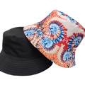 Reversible bucket hat set featuring classic solid black and vibrant red blue tie-dye print - 21 (Orange Blue Swirl Tie Dye + Black)