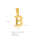 Ciondolo lettera B in acciaio dorato 18k con zirconi, charm fai-da-te altezza 16mm - Lettera B