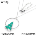 Silberne Halskette mit grünem Weihnachtsbaum-Anhänger in einem runden Metallkreis - Stahlfarbene Halskette Mit Rundem Rahmen Weihnachtsbaum (KN290932-GC)