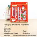 Set de papelería navideña de 7 piezas en caja roja con lápices, regla y borrador - Juego de 7 piezas de Navidad