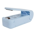 Mini plastic food bag sealer in light blue finish with safety guard and folding arm - English Packaging / Blue
