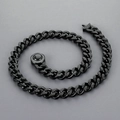 Cadena cubana negra de 11mm en acero con cierre redondo decorado con pedrería fina - Pulsera 21cm / Negro (Hebilla de Diamantes de Imitación)