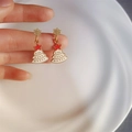 Detail of pink Christmas tree earrings with gold frame, red star, and shiny crystals - White Enamel Christmas Tree (ER24Y0575-2)