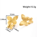 Vintage style gold butterfly earrings in stainless steel with detailed product dimensions - Overlapping Butterfly Style (YE-038)