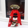 Sacchetto regalo di Natale in juta con motivo pupazzo di neve e decorazioni in tessuto rosso - Pupazzo di Neve / Rosso