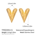 Detail showing dimensions of vintage gold hammered heart earrings in stainless steel - Gold Style (YYE023411-G)