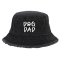 Bob en coton noir délavé avec broderie Dog Dad et bords effilochés au style vintage - Chapeau bob effiloché / Noir DAD