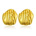 Golden stud earrings featuring irregular organic wave textures and a high-shine finish - Lava Wave Organic Texture