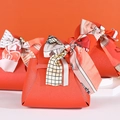 Elegant mini orange faux leather wedding gift boxes with printed silk scarf handles - Orange