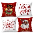 Set van 4 kerstkussenslopen met kerstman- en engelprints op linnen textuur stof - Kerstengel Kerstman Stijl
