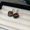 Leopard print heart-shaped earrings with black trim and silver hooks in a gift box - 57# Silver Earring Post - Silver - Coffee