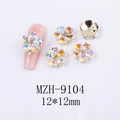 AB crystal five-petal flower nail art charm with metal base, size 12x12mm style MZH-9104 - Five-Petal Flower Heaven's Light Style (9104)