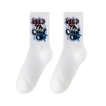 White crew socks featuring colorful street graffiti text Keep Ya Chin Up in a ribbed cotton blend - One Size (Plus Size) / KEEP YA CHIN UP / White No.08
