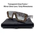 Transparent grey semi-rimless sunglasses with silver lenses and sparkling grey rhinestones - Silver Mirror Grey Rhinestone