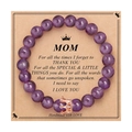 Purple stone bead bracelet with rose gold crown charm on a Mom gift card - Purple Agate + Crown + Card