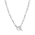 Detail of silver paperclip chain necklace with classic OT toggle clasp design - Steel Color