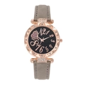 Detail of rose gold watch with heart-shaped dial, rhinestones and gray suede strap - Gray
