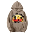 Khaki Gulf of Mexico beach hoodie with a vintage graphic print in a loose relaxed fit - Camel