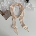Elegant beige skinny silk scarf displayed with modern home decor on white surface - 200cm / Nude