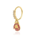 Detaillierte Makroansicht eines vergoldeten Nasenrings mit einem rosa Strass-Handschuh - Roter Handschuh