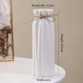 Modern white ceramic pleated vase with twine detail and matte finish, 23.5cm height - Zhiqiao (24cm)