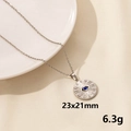 Silver evil eye pendant necklace with blue gemstone and crystals, 23x21mm and 6.3g - S778-Large Round Tag / Silver