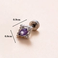 Clou d'oreille en acier argenté avec zircon violet ovale et détails de taille 0,8 cm - Argent 11#-Ovale Violet / Argent