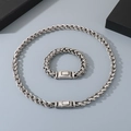 Ensemble collier et bracelet pour homme en maille tressée argentée rétro - Style Rétro Dépareillé (KS225670-KJX) / Ensemble Argent Antique