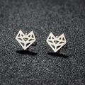 Polished hollow geometric origami fox stud earrings in minimalist stainless steel - 116 Fox / Steel