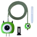 Green monster character silicone case set for 18W 20W charger and cable protector - One Eye Monster / Five-Piece Set