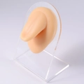 Flesh-colored silicone ear model for piercing practice on a clear acrylic stand - Tongue